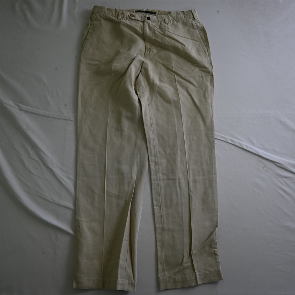 Incotex 34x32 Khaki‎ Slower Chinolino Linen Cotton Mens Chino Pants